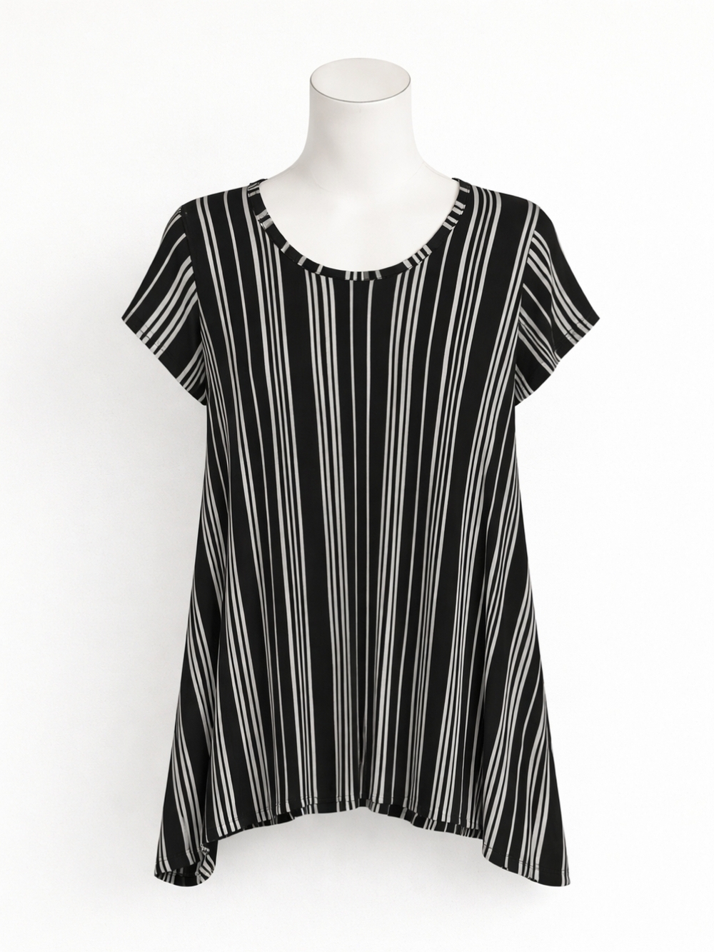 Black and White Curved Hem Blouse